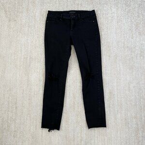 Uniqlo Ultra Stretch Tapered Skinny Crop Black Distressed Jeans 28